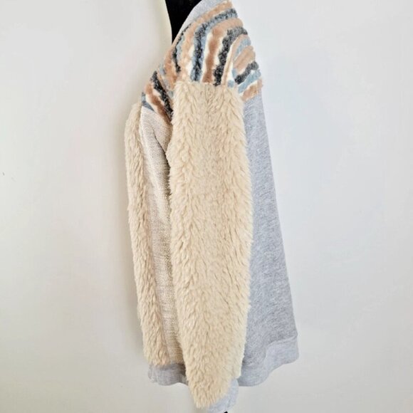Anthropologie Ivory Sherpa Sweater Jacket Large Womens – Open Front Cozy Shacket - Picture 4 of 10